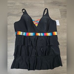 NWT Swim By Cacique Swim Top Womens Size 26 Black Multicolor